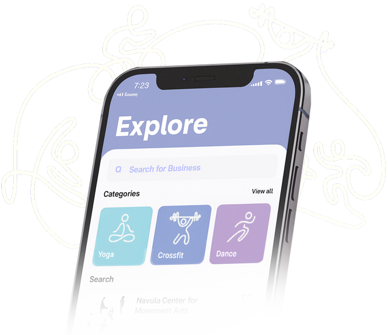 Floey app shown on an iPhone with a class booking screen